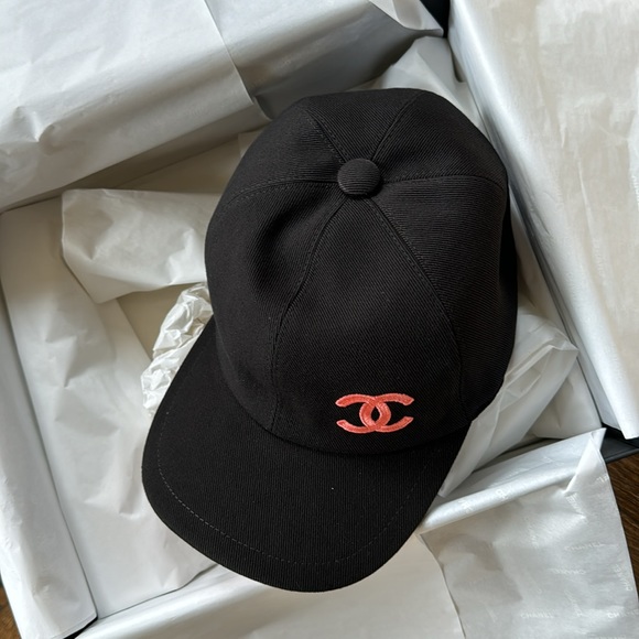 Chanel black denim logo hat baseball cap one size with box coco beach - Picture 2 of 9